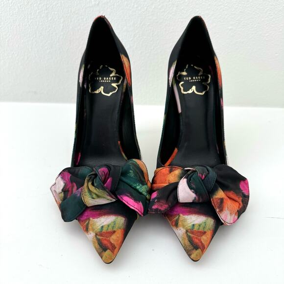 Ted Baker Ryoh Black Art Print 100Mm Bow Court Shoes Women's 6 (36) NEW - Picture 4 of 8